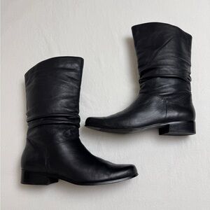 Vintage Y2K Liz Baker Slouchy Black Leather Pull On Boots Size 9 Retro Fall